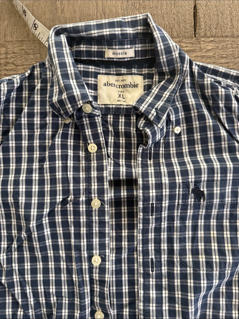 Abercrombie & Fitch Navy and White Plaid Button-Down Shirt